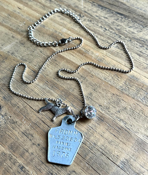 1976 Vintage Dog Tag Necklace with Golden Retriever Charm