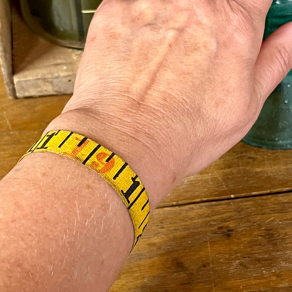 Vintage Tape Measure Bracelet Blank, Yellow Duct Tape and Denim