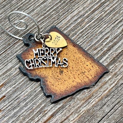 Arizona Christmas Ornament with Merry Christmas & Snowflake Charms (Personalization Optional)