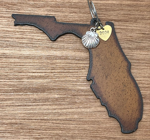 2024 FLORIDA Christmas Ornament with Seashell Charm & Brass Heart Tag, LARGE