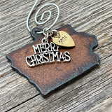 2024 Iowa Christmas Ornament with Merry Christmas Charm & Brass Heart Tag