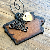 2024 Iowa Christmas Ornament with Merry Christmas Charm & Brass Heart Tag