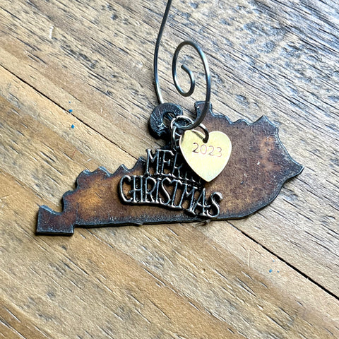 2024 Kentucky Christmas Ornament with Merry Christmas Charm & Brass Heart