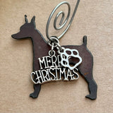 Miniature Pinscher Ornament, Mini Pin Ornament with Merry Christmas & Paw Charms