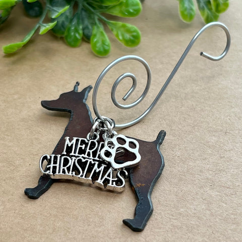 Miniature Pinscher Ornament, Mini Pin Ornament with Merry Christmas & Paw Charms