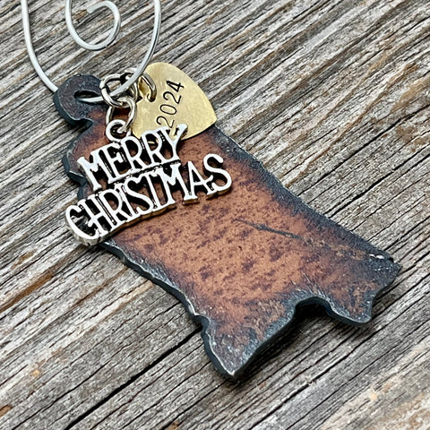 2024 Mississippi Christmas Ornament with Merry Christmas Charm & Brass Heart Tag