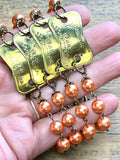 1968 Dog Tag Bracelet with Peach Beads Upcycled Altered Art Assemblage Jewelry