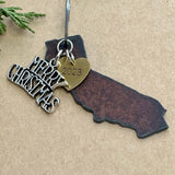 2024 California Christmas Ornament with Merry Christmas Charm & Brass Heart Tag, SMALL
