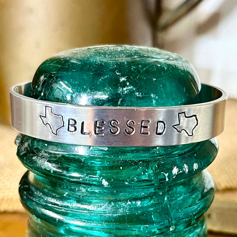 Handstamped BLESSED Texas Bracelet with Freshwater Pearl