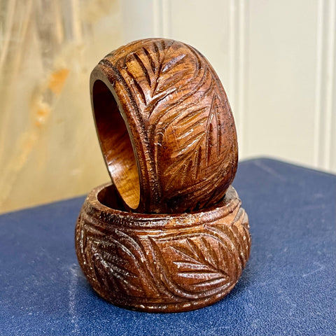 2 Carved Wood Napkin Rings