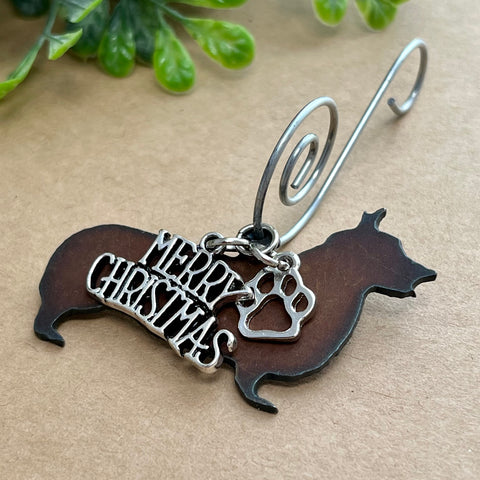 Welsh Pembroke Corgi Ornament with Merry Christmas & Paw Charms