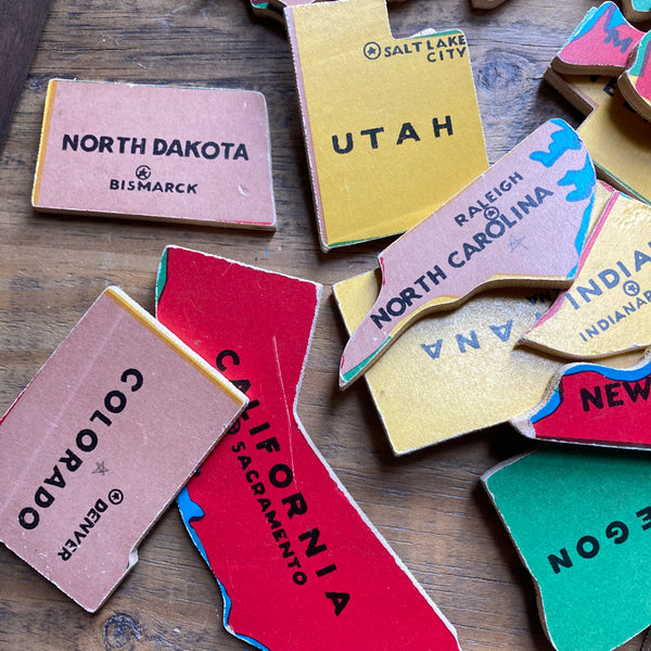 Vintage Wood State Puzzles Pieces (1) Duct Tape and Denim