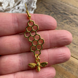 Gold Honeycomb and Bee Earrings