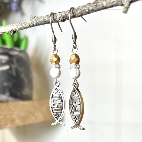 Silver Jesus Earrings with Beads