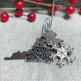 Virginia Christmas Ornament with Merry Christmas & Snowflake Charms, SMALL