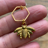 Gold Hexagon and Bee Earrings