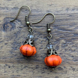 Pumpkin Earrings, Orange Stone Bead