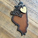 2024 Illinois Christmas Ornament with Merry Christmas Charm & Brass Heart Tag