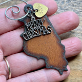2024 Illinois Christmas Ornament with Merry Christmas Charm & Brass Heart Tag
