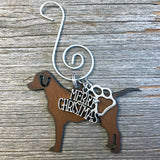 Labrador Retriever Ornament with Merry Christmas & Paw Charms