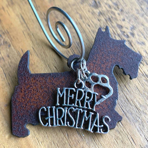 Scottish Terrier Ornament with Merry Christmas & Paw Charms