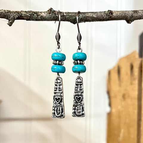 I {heart} You Silver Earrings with Turquoise Beads
