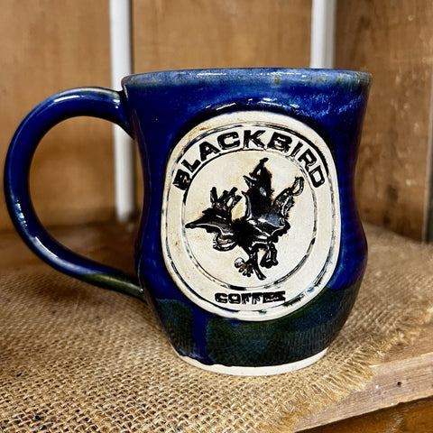 Blackbird Coffee Mug, Wren's Nest Pottery, Blue Handmade Coffee Cup
