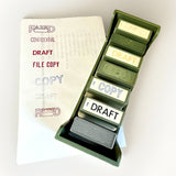Vintage Xstamper Rubber Stamps, Office Junk Journal Stamp Set, 7 + holder V100