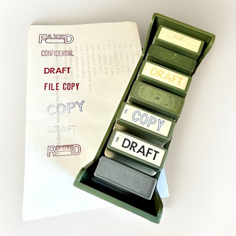 Vintage Xstamper Rubber Stamps, Office Junk Journal Stamp Set, 7 + holder V100