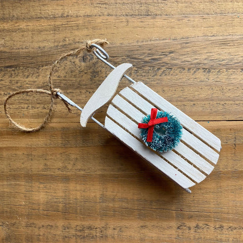 Rustic Wooden Sled Christmas Ornament