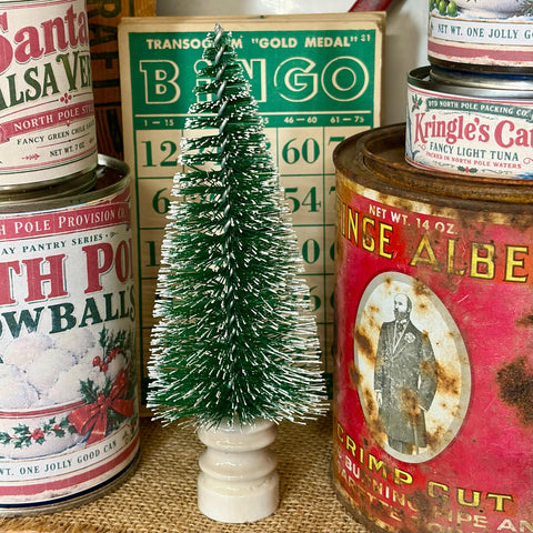 Bottle Brush Sisal Christmas Tree on Vintage Ceramic Insulator