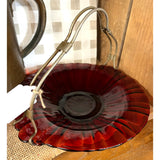 Vintage Red Glass Bowl with Metal Handle