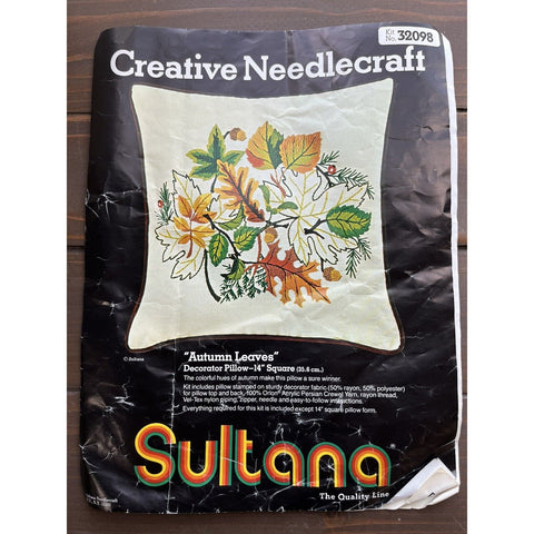 SULTANA Autumn Leaves Creative Needlecraft 14 x 14 Crewel Pillow Kit #32098 V156