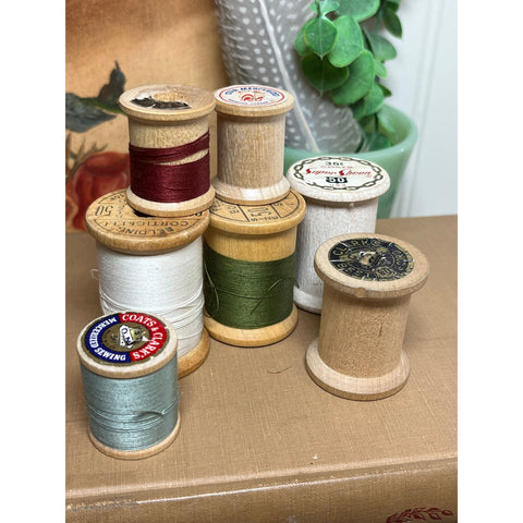 7 Vintage Wood Spools With and Without Thread