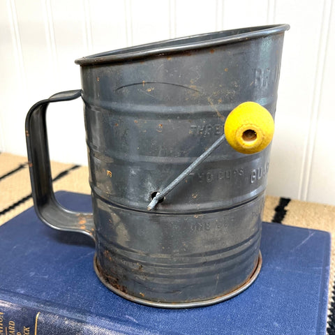 Vintage Bromwell Flour Sifter with Yellow Handle, 3 Cup Sifter