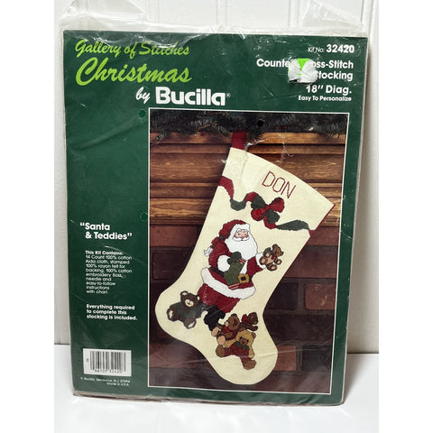 NEW Bucilla Cross Stitch Christmas Stocking Kit 18" Santa & Teddies 32420 V142
