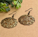 Antiqued Brass Filigree Statement Earrings