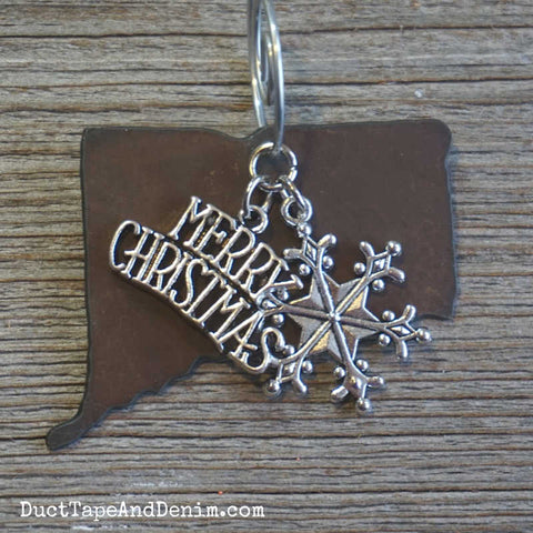 Connecticut Christmas Ornament with Merry Christmas & Snowflake Charms