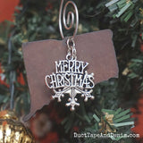 Connecticut Christmas Ornament with Merry Christmas & Snowflake Charms