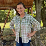 Embellished Green Flannel Plaid Texas Chica Shirt, XL