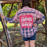Bleached Flannel Plaid Make Me Coffee & Take Me Junkin' Shirt, L