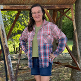 Bleached Flannel Plaid Make Me Coffee & Take Me Junkin' Shirt, L