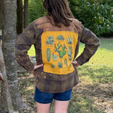 Bleached Flannel Plaid Types of Cactus Shirt, L