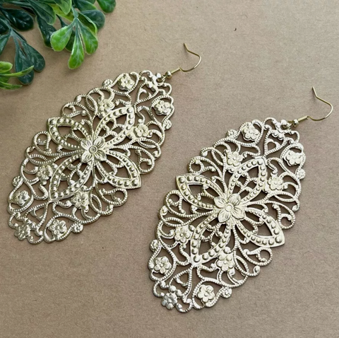 HUGE Gold Tone Filigree Statement Earrings, Made with Vintage Supplies in Texas