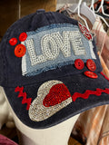 Upcycled LOVE Rhinestone Baseball Cap