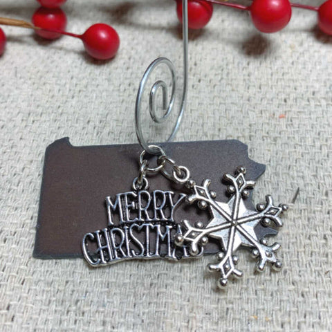 Pennsylvania Christmas Ornament with Merry Christmas & Snowflake Charms, Small
