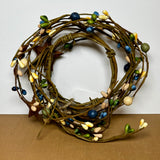 Rustic Pip Berry & Star Candle Ring / Mini Wreath – Blue, Green & Beige