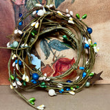 Rustic Pip Berry & Star Candle Ring / Mini Wreath – Blue, Green & Beige