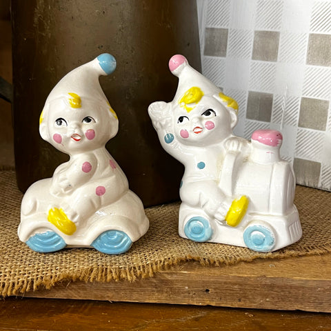 Vintage Clown Train Nursery Decor - Set of 2