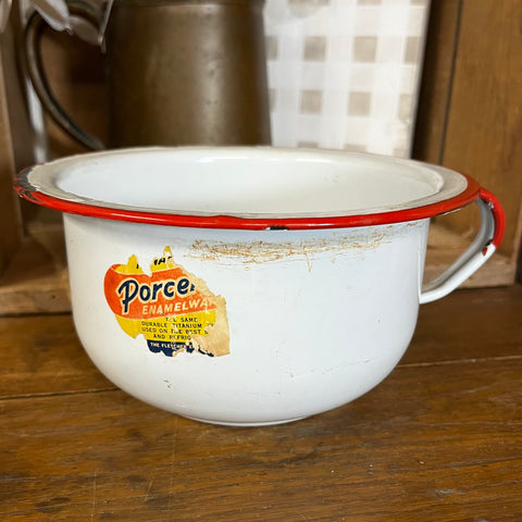 Vintage Enamelware Child’s Chamber Pot – White with Red Trim